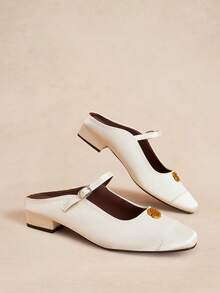 Rosivie French Splicing Square Toe With Closed Toe Slippers Backless Elegant Simple And Comfortable Sandals Square Toe Low Vamp Commuting - Champagne - View 4