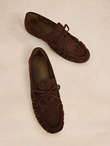 Rosivie Autumn And Winter Round Toe Folded Bow Flat Loafers Vintage Commuter - dark brown - View 6