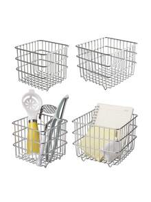 Square Stainless Steel Metal Storage Basket Organizer For Desktop Cosmetic Home - Multicolor - View 4