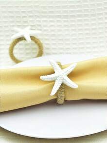2/4PCS Resin Starfish Napkin Rings Mediterranean Ocean Theme Sea Star Table Decor Coastal Style Napkin Holder For Wedding Beach Party Summer Dinner Banquet Home Decoration - White - View 6