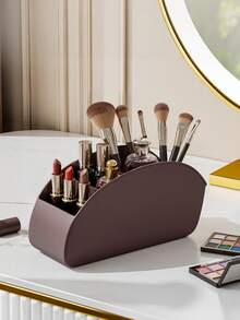 1PC Desktop Cosmetics Storage Box Multi Compartment Organizer For Office Stationery Pens Remote Control Makeup Brushes Eyebrow Pencils Holder Home Desk Tidy - coffee color - View 4