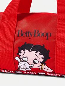 Betty Boop x SHEIN 1個卡通圖案化妝包，便攜式拉鍊化妝收納包，多功能收納包，輕量旅行包 - 多色-紅色 - 查看 3