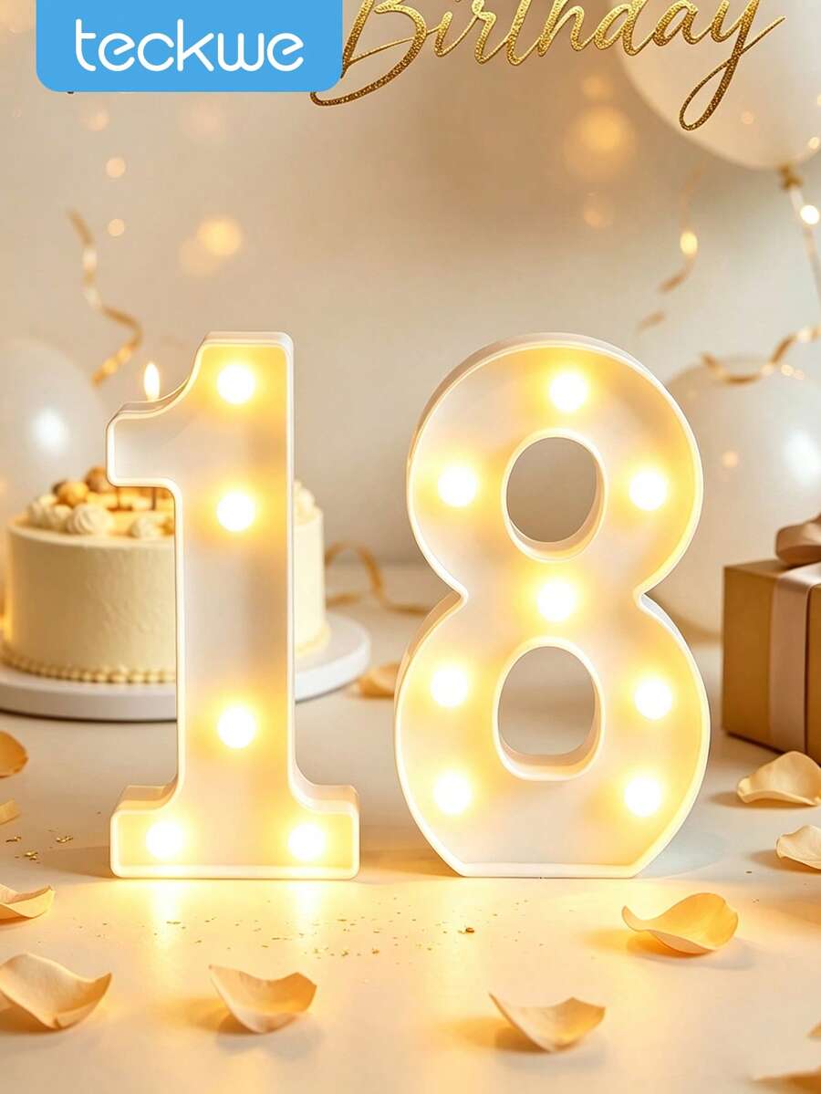 Teckwe ديكور حفلة عيد ميلاد 21 سم للأرقام 1 و 18 و 21 و 30، مصباح رقمي مضيء LED، ديكور غرفة نوم، إضاءة رقمية مضيئة، ديكور احتفال ذكرى الزواج، مصابيح أرقام LED ماركي، مصباح أرقام LED ثلاثي الأبعاد قائم بذاته لديكور الطاولة، لافتة أرقام LED بلاستيكية