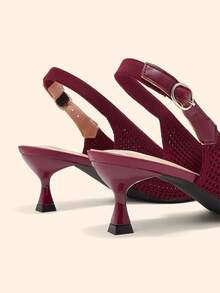 CUCCOO BASICS Zapatos de tacón alto para mujer con punta, malla transpirable, correa trasera, estilo de oficina, vamp bajo, versátiles para uso diario y citas - Burdeos - Ver 5