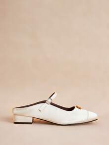 Rosivie French Splicing Square Toe With Closed Toe Slippers Backless Elegant Simple And Comfortable Sandals Square Toe Low Vamp Commuting - Champagne - View 2