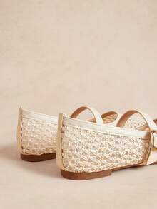 Rosivie New Women's Popular Summer Fashion Simple Solid Color Splicing Mesh Woven Mesh Design, One Pedal Round Toe With Adjustable Buckle Flat Beige - Beige - View 7