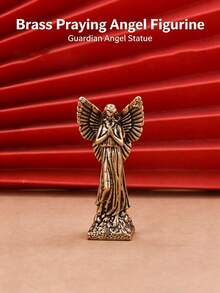 Vintage Brass Praying Angel Figurine Mini Metal Winged Angel Statue, Religious Desktop Miniature Ornament, Retro Collectible Decor & Gift - multicolor - View 4