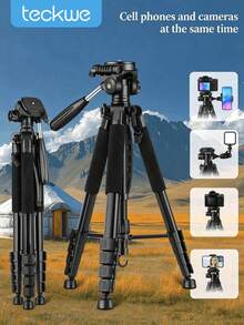 Teckwe Tripod For Camera Phone Video Recording Photography Heavy Duty, Professional Travel Tripod, With Phone Clip And Carry Bag, Compatible With DSLR Camera Phone, Max Load 15 LB - View 1