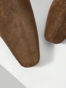 MOTF PREMIUM WOMEN'S SHOES W-SHAPED BUCKLE POINTED TOE THICK HEEL SUEDE ANKLE BOOTS COMMUTING THIN ELASTIC FASHION BOOTS - Brown - View 5