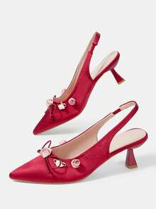 CUCCOO HITCHD Pointed Short Heel Elegant Flower Women's High Heel Shoes - dark red - View 6