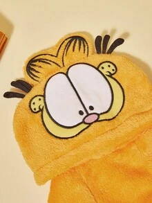 GARFIELD | PETSIN 1件裝卡通寵物連帽變裝套裝，毛絨加厚保暖貓狗角色扮演Cosplay服飾，可愛立體設計小貓小狗通用衣服，適合主題派對、攝影、秋冬日常穿著 - 橘色 - 查看 5
