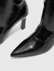 CUCCOO BIZCHIC Autumn And Winter Pointed Thick High-Heeled Elastic Sleeve Medium Boots - Black - View 6