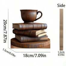 One Piece Of Antique Wooden Decor In Book And Coffee Cup Shape - Printed Artwork, Suitable For Home And Study, Classic Style, Ideal Gift For Book Lovers And Coffee Enthusiasts (18.03 Cm * 20.07 Cm), Coffee Table Decor - Multicolor - View 3