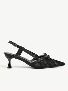 CUCCOO CHICEST Solid Color Pointed Wine Glass And Casual Commuting Black Mesh Women's High Heels Shoes Dating Afternoon Tea - Black - View 3