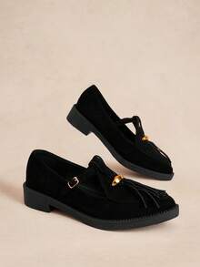 Rosivie Women's Casual Versatile Commuting Loafers With Tassel Decor - Quiet Night Black - View 4