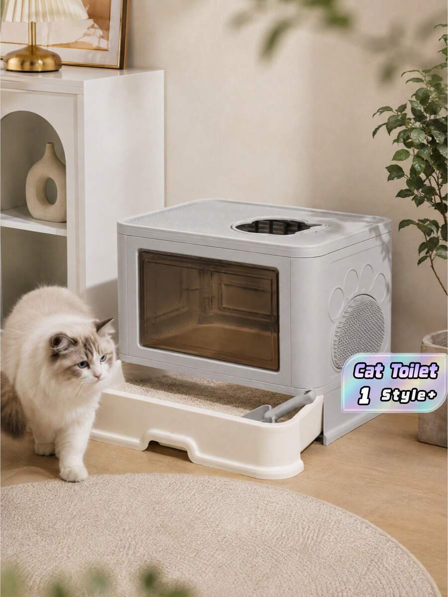 Large Foldable Cat Litter Box, Fully Enclosed Top Entry Litter Pan, Anti-Splash Odor Control Cat Toilet, Anti-Tracking Design For Big Cats, Portable - one-size - View 1