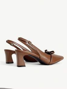 CUCCOO CHICEST Sepatu Hak Tinggi Wanita dengan Tali Belakang, Penyesuaian Multi-Gear, Hak Tebal Lancip, Hak Sedang, Cocok untuk Komuter, Kulit PU, Cokelat Kopi, Model Mary Jane - Coffee Brown - View 5