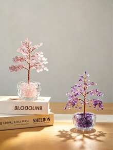 1件 2026新款小黃水晶金錢樹裝飾品，家居房間辦公桌擺件，聖誕臥室裝飾，送給好友、朋友、同學的生日派對小禮物，正能量 - 黃水晶柳樹透明杯 - 查看 5