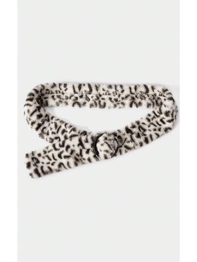Noxbound Cinturón ancho de felpa con estampado de leopardo en tonos grises, diseño de hebilla redonda retro y elegante, cinturón decorativo para mujer con suéter