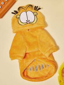 GARFIELD | PETSIN 1件裝卡通寵物連帽變裝套裝，毛絨加厚保暖貓狗角色扮演Cosplay服飾，可愛立體設計小貓小狗通用衣服，適合主題派對、攝影、秋冬日常穿著 - 橘色 - 查看 6