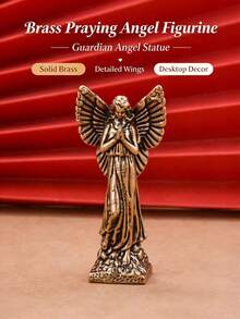 Vintage Brass Praying Angel Figurine Mini Metal Winged Angel Statue, Religious Desktop Miniature Ornament, Retro Collectible Decor & Gift - multicolor - View 2