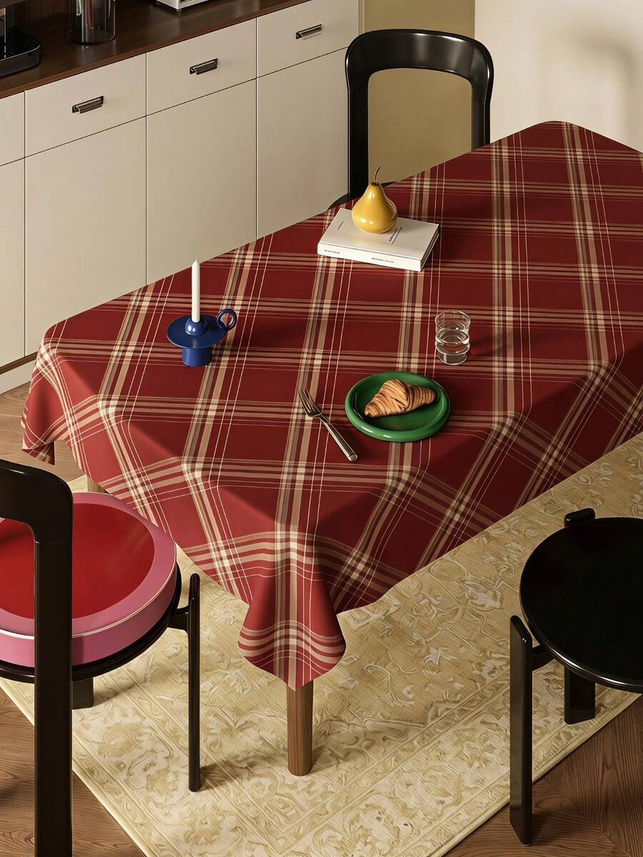 Joivida Taplak meja kotak-kotak merah anggur, terbuat dari bahan beludru peach, mudah dibersihkan, tahan lama, cocok untuk dekorasi dapur dan ruang makan, cocok untuk pesta, piknik, dan penggunaan rumah tangga. Kainnya kokoh dan merupakan pilihan ideal untuk perlengkapan makan pesta. - Persegi diagonal merah anggur - View 1