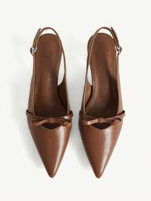 CUCCOO CHICEST Sepatu Hak Tinggi Wanita dengan Tali Belakang, Penyesuaian Multi-Gear, Hak Tebal Lancip, Hak Sedang, Cocok untuk Komuter, Kulit PU, Cokelat Kopi, Model Mary Jane - Coffee Brown - View 2