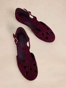 Rosivie Women's Burgundy Suede Bohemian Style Buckle Design Casual Vacation Flat Shoes - burgundy velvet - View 7