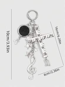 ROMWE Millennium Retro Punk Style Black And White Hit Silver Music Elements Splicing Combination Rivet Piano Cross Note Pentagram Personality Decoration Bag - White - View 2