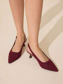 CUCCOO BASICS Zapatos de tacón alto para mujer con punta, malla transpirable, correa trasera, estilo de oficina, vamp bajo, versátiles para uso diario y citas - Burdeos - Ver 1