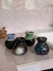 Cirelle 1PC Vintage Speckled Kiln Glaze Ceramic Toothpick Holder, Mini Tabletop Toothpick Storage Container Jar, Durable Small Sundries Organizer For Kitchen Dining Table Restaurant Home Daily Use - Multicolor - View 6