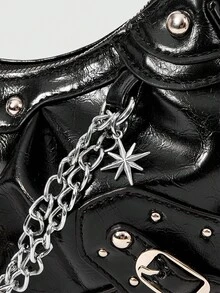ROMWE Women's Shoulder Bag, Sweet And Cool Spice Girls Y2K Punk, Goth Cross Chain, Rivets, Adjustable Shoulder Strap Shoulder Bag, Suitable For Shopping - Black - View 6