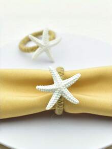 2/4PCS Resin Starfish Napkin Rings Mediterranean Ocean Theme Sea Star Table Decor Coastal Style Napkin Holder For Wedding Beach Party Summer Dinner Banquet Home Decoration - White - View 3