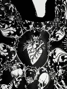 ROMWE Grunge Punk 1件大容量印花圖案單肩手提包，適用於露營、海灘、旅行、購物、學校、工作等場合 - 多色-黑白滿印 - 查看 4
