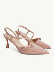 CUCCOO CHICEST Ladies, Glossy, Pointed, Comfortable, Empty Back, Thin Strap Bow Stiletto Strap Buckle With Commuter Elegant, Multi-Color, Closed Toe High Heels - apricot glossy - View 1