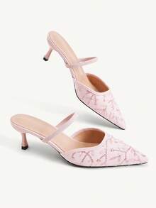 CUCCOO CHICEST 女款秋季新款酒紅色尖頭後扣帶細高跟鞋，優雅穿搭高跟鞋 - 粉色 - 查看 4