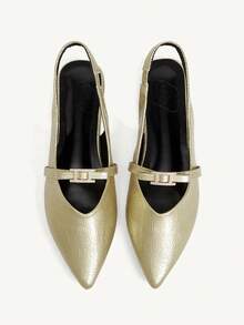 CUCCOO CHICEST Pointed Back Empty Thin Strap Flat-Soled Shoes, Diamond-Encrusted Small Square Buckle Commuting Versatile Rear Strap Women's Shoes - Gold - View 1