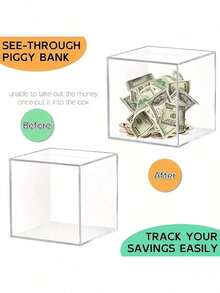 1PC, Acrylic Coin Piggy Bank - Transparent, Secure Locking Mechanism, Countertop Storage Box, Lightweight, No Need For Power, Perfect For Valentine's Day, Thanksgiving, And Homecoming - Multicolor - View 3
