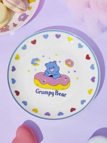 Care Bear X Joivida 1PC Ceramic Dinner Plates, Cute Gingham Check Cartoon Printed Round Porcelain Plates Set, Microwave Color Rim Tableware, Kawaii Decor Dessert Salad Plate Gift For Kids Girls Fans - Multicolor - View 3
