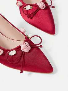 CUCCOO HITCHD Pointed Short Heel Elegant Flower Women's High Heel Shoes - dark red - View 4