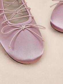 Rosivie Satin Cross Strap Bow Ballet Flat Shoes - Dusty Pink - View 3