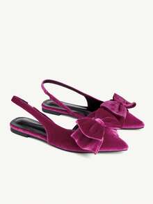 CUCCOO CHICEST Retro Suede Bow Closed Toe Back Strap Flat Shoes, Simple Low Vamp Versatile Daily Comfortable Commuting Shoes Gentle Style - Hot Pink - View 2