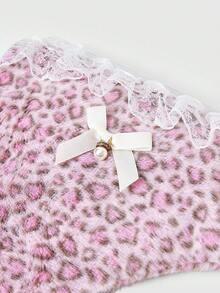 Túi trang điểm hình tam giác họa tiết da báo lông xù cho mùa thu đông, túi đựng mỹ phẩm đa năng mini kèm nơ trang trí dễ thương, ví đựng tiền xu cầm tay - Màu tím nhạt - Xem 3