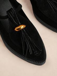 Rosivie Women's Casual Versatile Commuting Loafers With Tassel Decor - Quiet Night Black - View 6