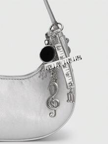 ROMWE Millennium Retro Punk Style Black And White Hit Silver Music Elements Splicing Combination Rivet Piano Cross Note Pentagram Personality Decoration Bag - White - View 6