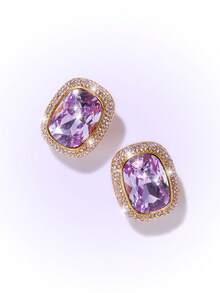 Popjeli Lavender Gemstone Woman Earrings - Yellow Gold - View 4