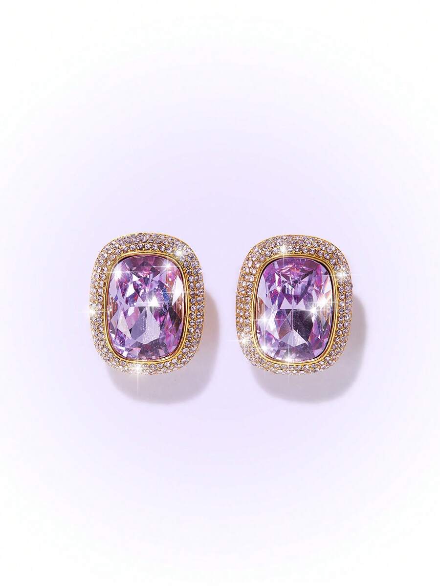 Popjeli Lavender Gemstone Woman Earrings - Yellow Gold - View 1