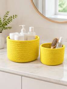 Cross-Border Desktop Storage Basket, Handmade Cotton Rope Woven Storage Bin, Snack And Toy Organizer Bucket, Headboard Clutter Storage Box - Yellow - View 5