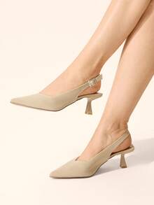 CUCCOO BASICS Women's Off-White Pointed Toe Slingback Woven Low Heel Pumps Daily Office Fall Shoes - Apricot - View 1