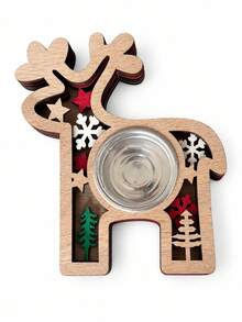 Cirelle 1pc 5-Layer Wooden Tea Light Candle Holder, Christmas Snowflake, Tree, Heart, Reindeer, Star And Butterfly Cutout Designs, Decorative Tabletop Candlestick For Dining Table, Mantel, Living Room, Holiday Party And Seasonal Home Decor - multicolor - View 13